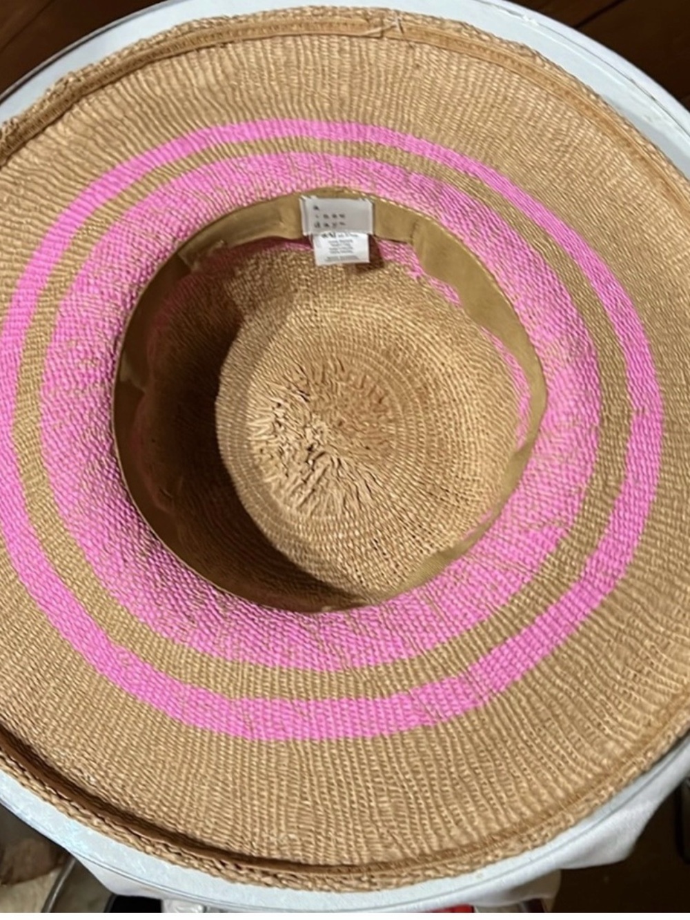 A New Day Wide Brim Straw Sun Hat with Pink Accent - S/M - Picture 7 of 9